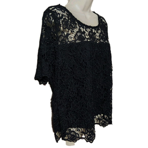 Nanette Lepore Women's Crochet Short Sleeve Dark Navy Blue Lace Top Sz XL - Picture 3 of 15